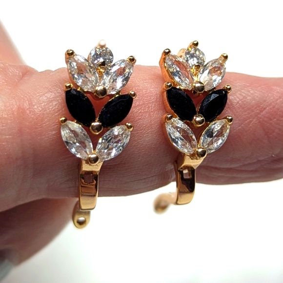 Goldtone and Rhinestone Huggie Earrings (3 Pairs) Pierced Earrings - Picture 5 of 11